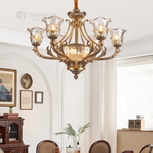 美式全铜吊灯大气水晶玻璃奢华别墅复式高层