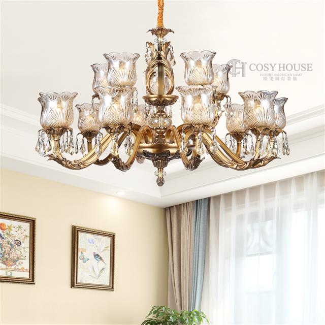 美式全铜吊灯新古典客厅餐厅水晶灯欧式复古