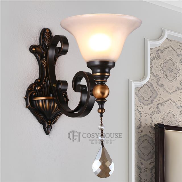 美式全铜壁灯6631黑擦金单双头卧室床头