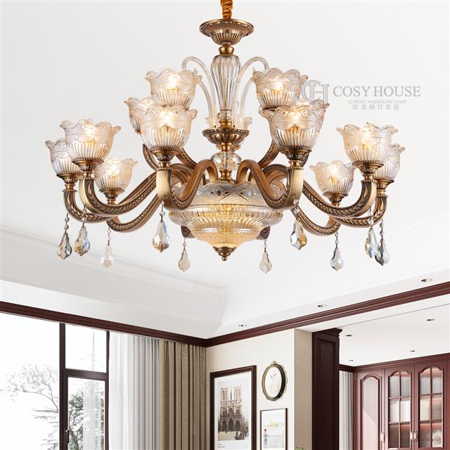 美式全铜吊灯6627客厅餐厅别墅复式高层