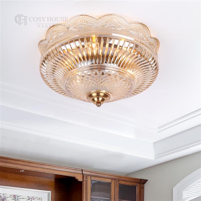 美式全铜吸顶灯6627玻璃灯罩卧室玄关灯