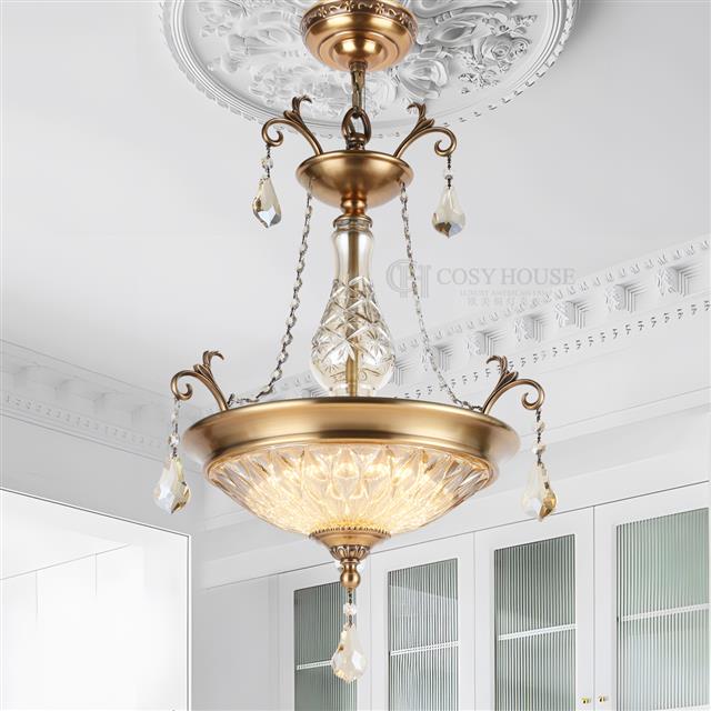 法式餐厅吊灯6625美式卧室全铜水晶欧式