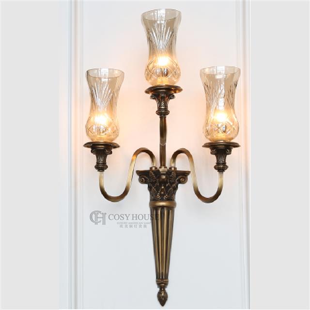 美式全铜壁灯6602客厅背景墙楼梯间三头