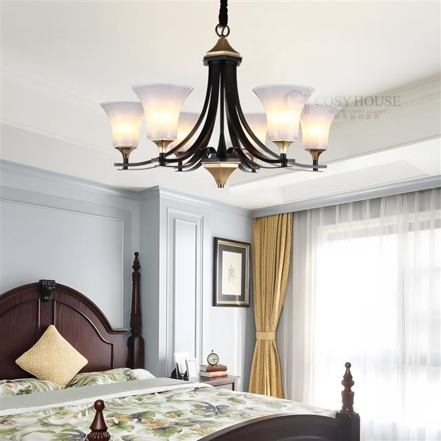 美式简约全铜吊灯6652客厅餐厅卧室灯黑