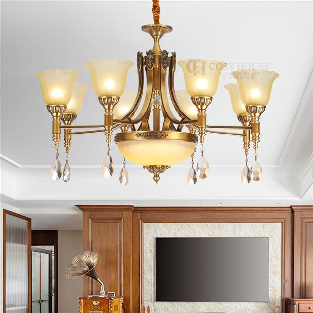 美式全铜客厅吊灯6632餐厅灯古典复式吊