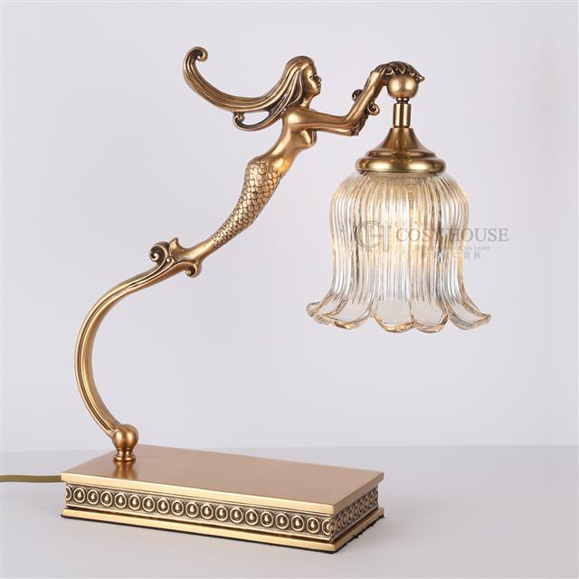 美式全铜装饰台灯6626水晶玻璃灯罩美人