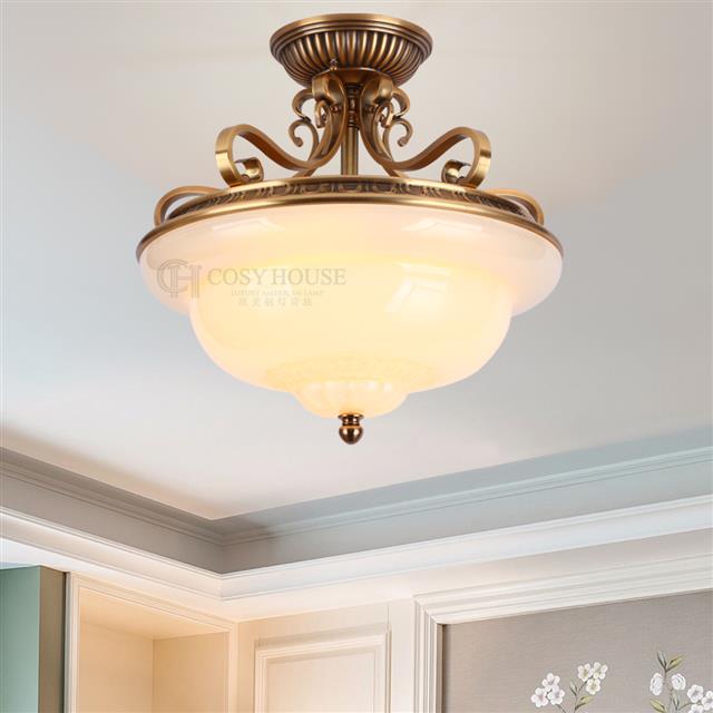 美式全铜吸顶灯6636玻璃灯罩卧室过道玄
