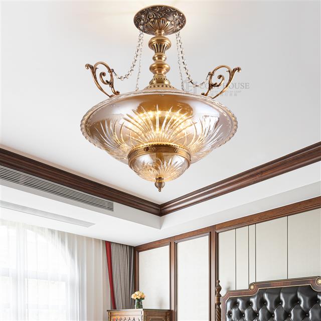 美式全铜吸顶灯6630水晶玻璃灯卧室书房