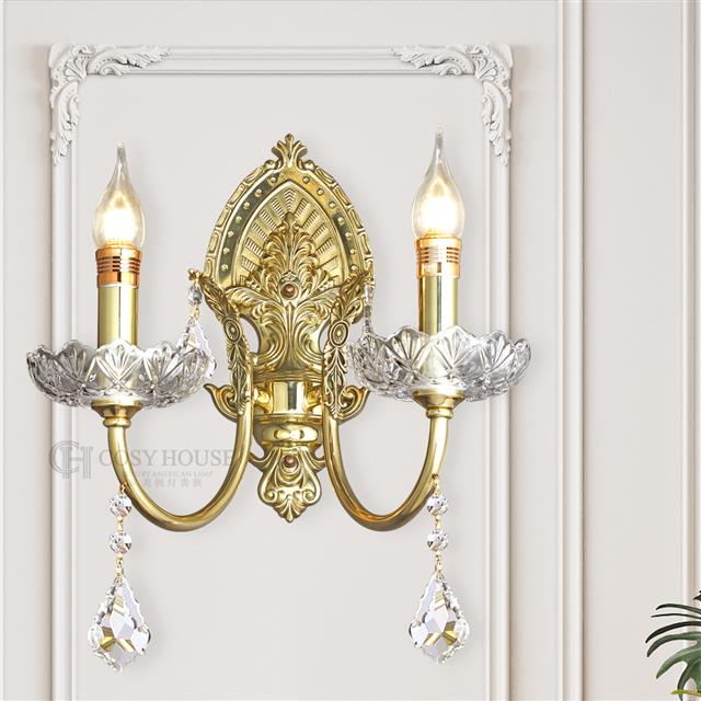 法式壁灯87007全铜水晶玻璃灯罩美式卧