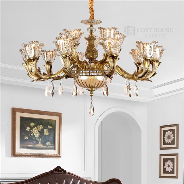 美式全铜吊灯73721美式水晶灯罩客厅餐厅灯