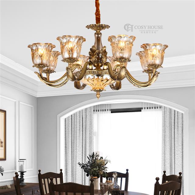 欧美经典铜灯58341美式全铜吊灯复式客厅餐厅卧室灯