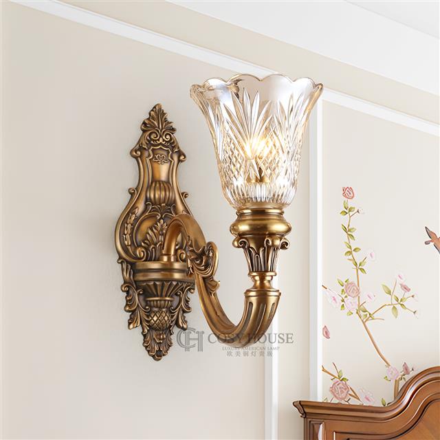 美式全铜壁灯B6615玫瑰花欧式复古客厅
