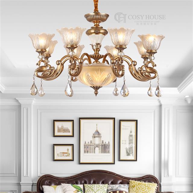美式全铜客厅餐厅吊灯6639别墅复式灯楼
