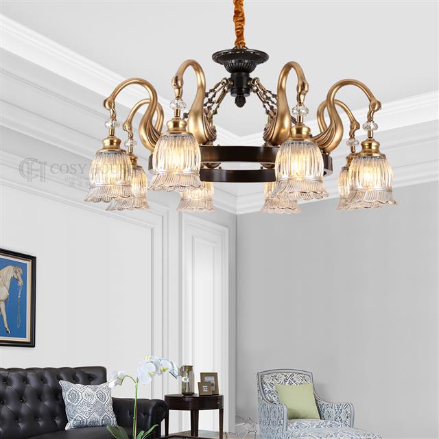 美式全铜吊灯6629水晶灯罩天鹅客厅餐厅