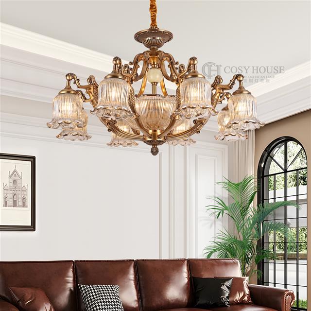 美式水晶全铜吊灯6626客厅别墅复式高层