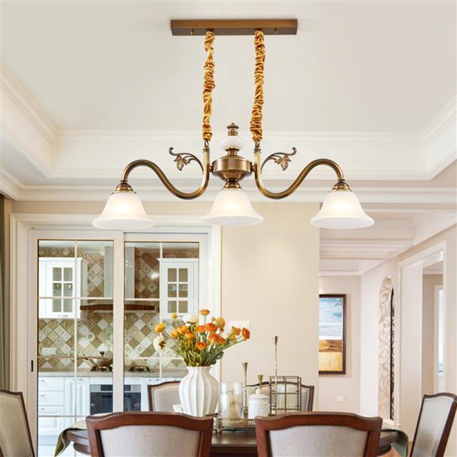 美式全铜吊灯Y096-3餐厅茶室书房长形