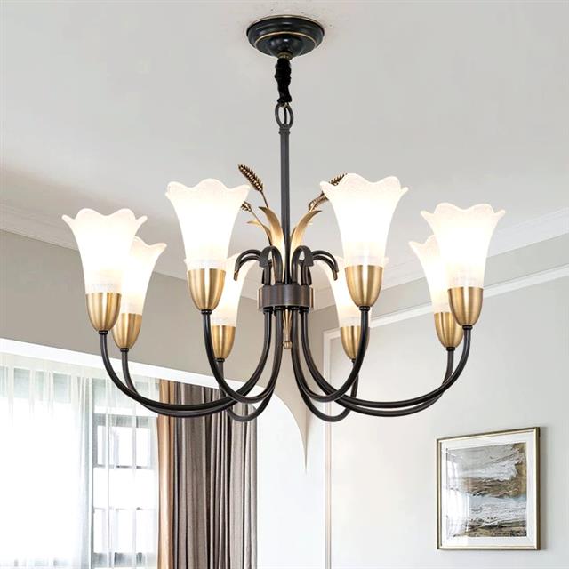 美式乡村全铜吊灯8309别墅家用复式客厅