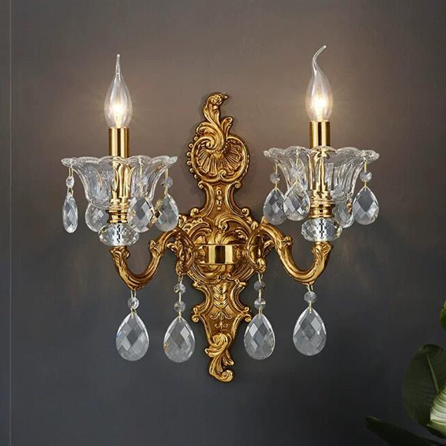法式客厅全铜水晶壁灯YB-18欧式卧室温