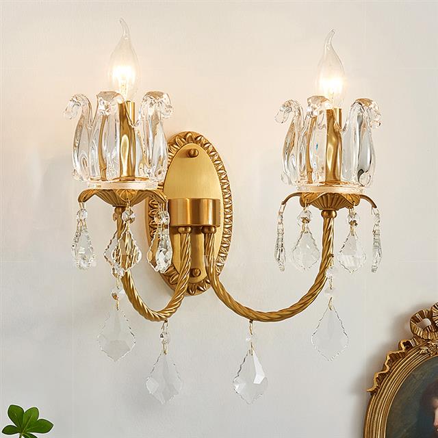 法式奶油风黄铜蜡烛床头壁灯B5810欧式