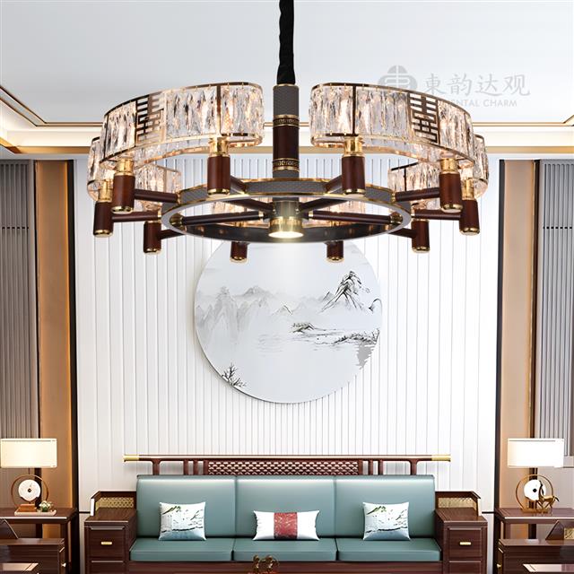 YD9527新中式全铜吊灯红木客厅餐厅吊