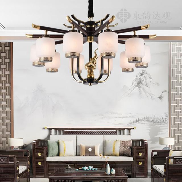 新中式全铜吊灯YD9528实木新古典客厅