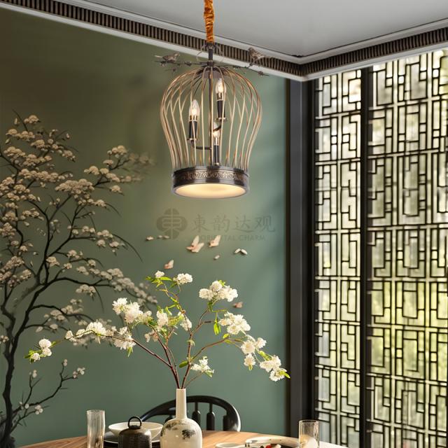 新中式铜灯YD9096新古典笼子造型餐厅