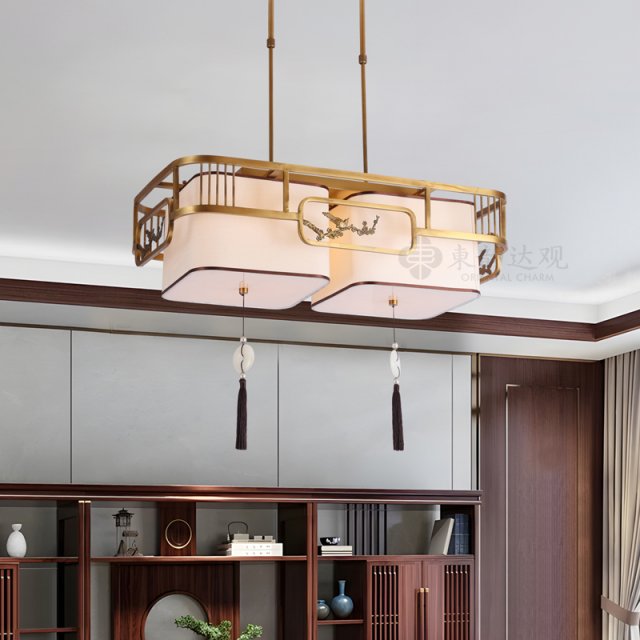 新中式餐厅吊灯YD9085布艺长形饭厅长