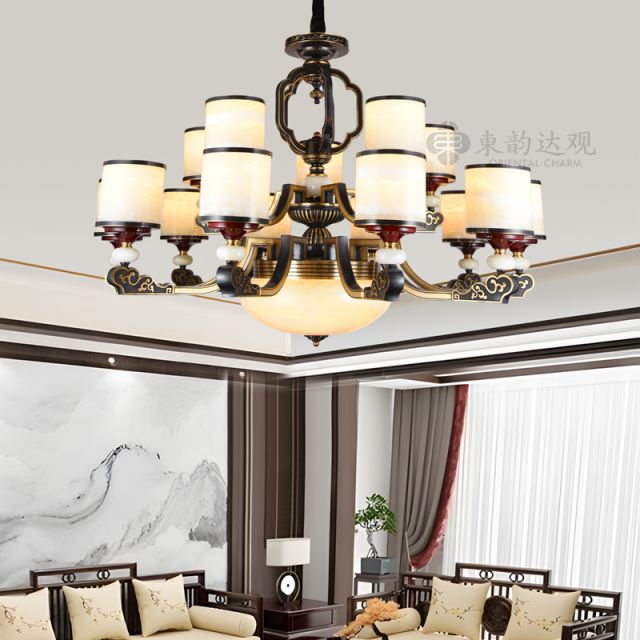 新中式全铜玉石吊灯YP9336别墅复式高