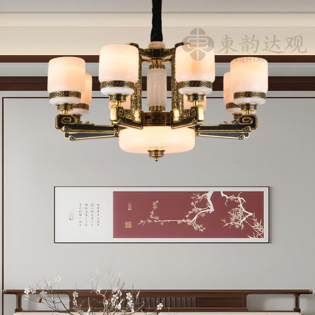 新中式玉石全铜吊灯YP9716别墅复式大气客厅灯餐厅新古典灯