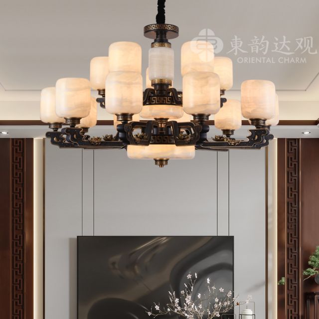 新中式全铜玉石吊灯YD9509别墅复式高