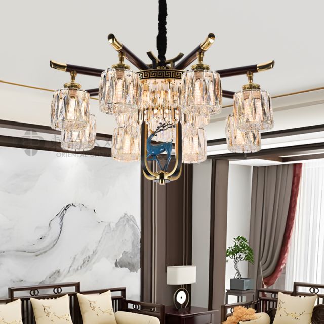 新中式全铜灯YP9701客厅餐厅水晶吊灯