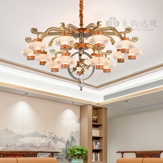 新中式全铜灯YD9712轻奢水晶玻璃客厅