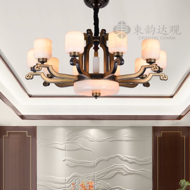 新中式全铜吊灯YP9687客厅餐厅玉石灯