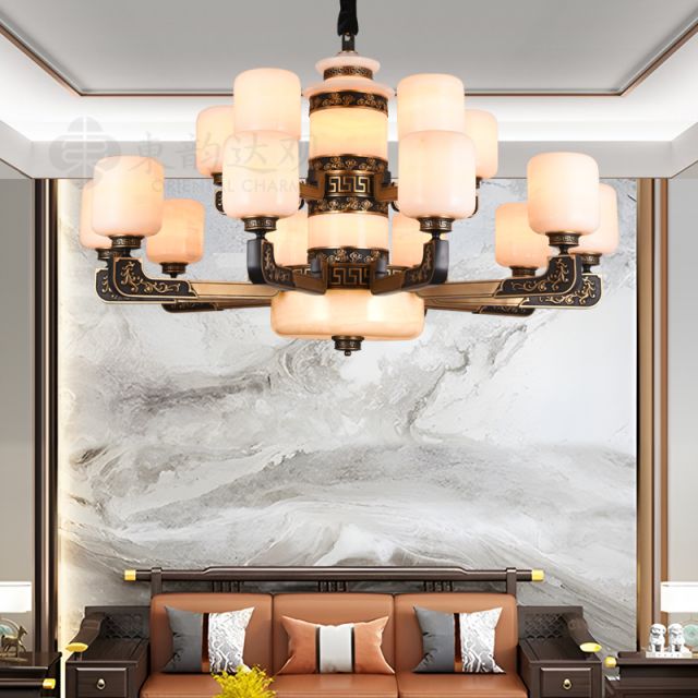 新中式全铜玉石吊灯YP9690别墅复式高