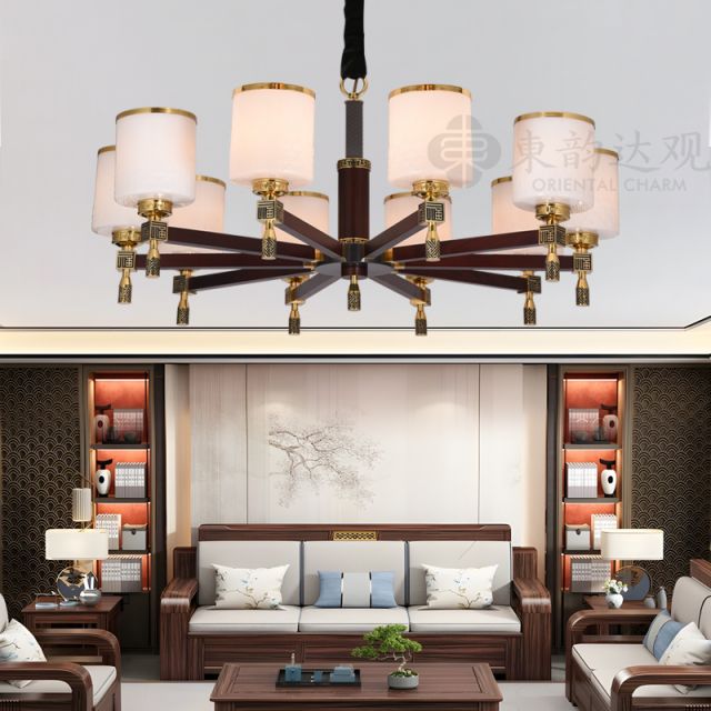 新中式全铜吊灯YP9702客厅餐厅玉石灯