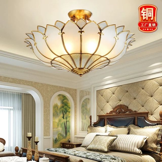 欧式客厅吸顶灯X2028莲花水晶全铜灯卧