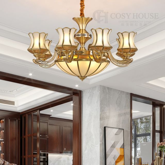 欧美式全铜吊灯8880大气别墅复式客厅餐