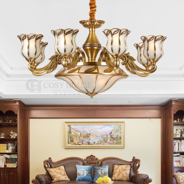美式新古典全铜吊灯8629客厅餐厅别墅复