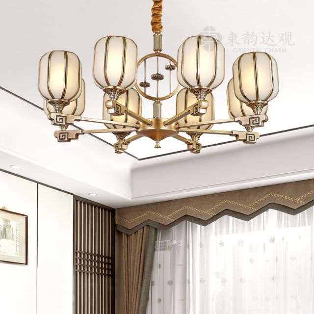 新中式全铜吊灯8607新古典原创意客厅餐