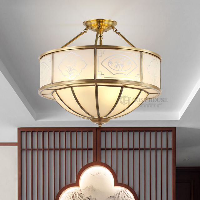新中式全铜吸顶灯6012卧室玄关过道雕花