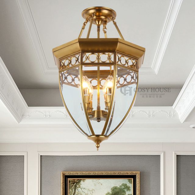 美式半吊灯0033欧式过道玄关走廊全铜灯