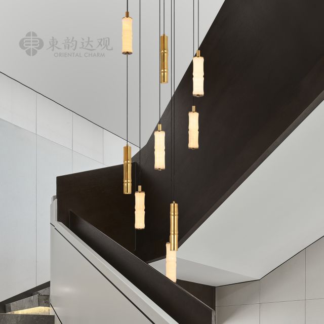 新中式全铜玉石灯9692别墅复式楼梯吊灯