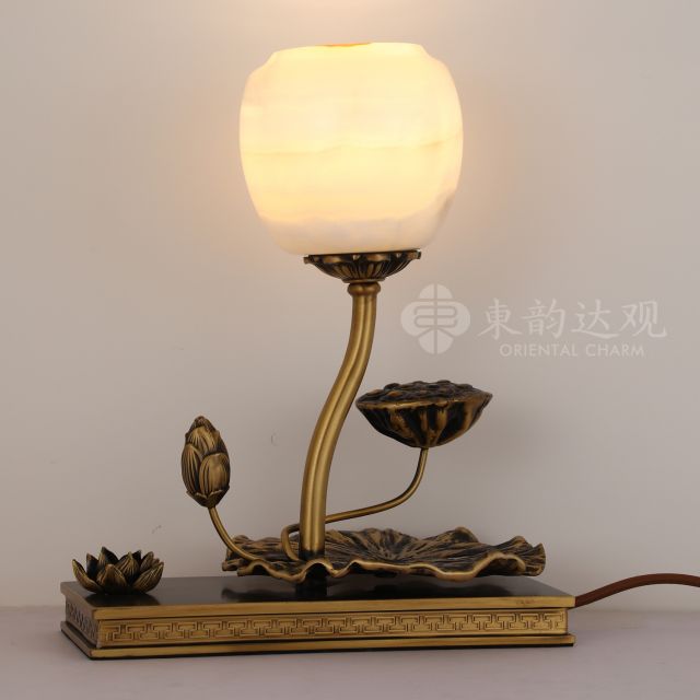荷花台灯9296全铜新中式客厅卧室床头书