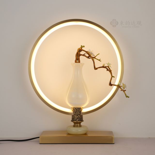 新中式全铜台灯9800葫芦玉石卧室床头书