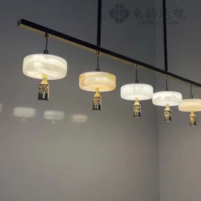 新中式全铜玉石吊灯9806长形餐厅茶室书