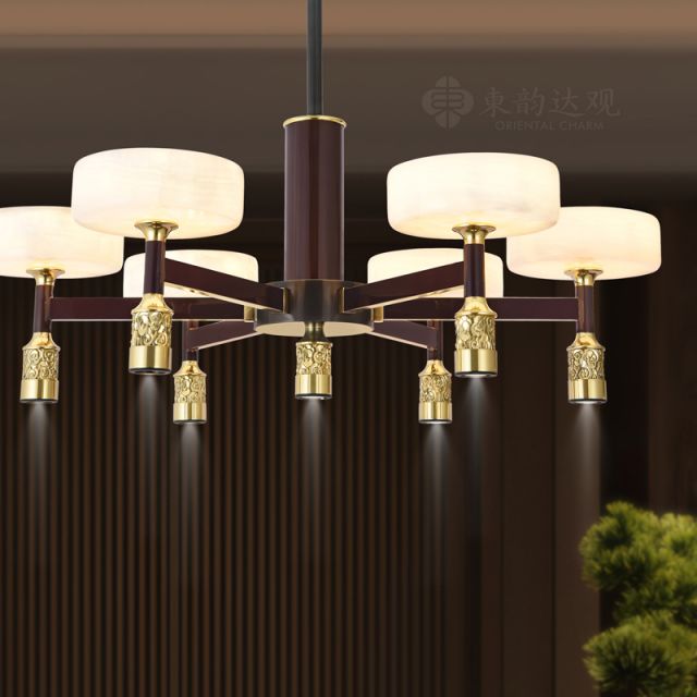 新中式全铜吊灯9806客厅餐厅玉石灯
