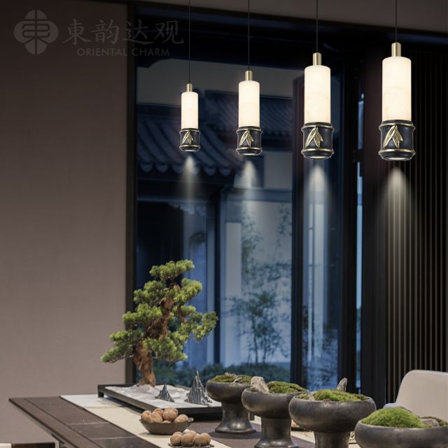 新中式全铜吊灯9805黑色玉石客厅餐厅灯