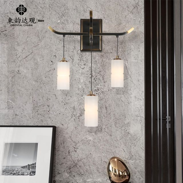 现代中式壁灯9308黑擦金全铜客厅背景卧