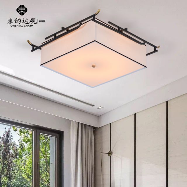 现代中式吸顶灯9308全铜黑擦金方形卧室
