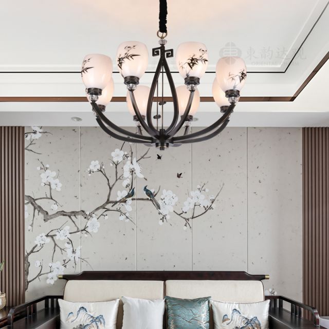 新中式客厅吊灯9076全铜黑色原创意餐厅